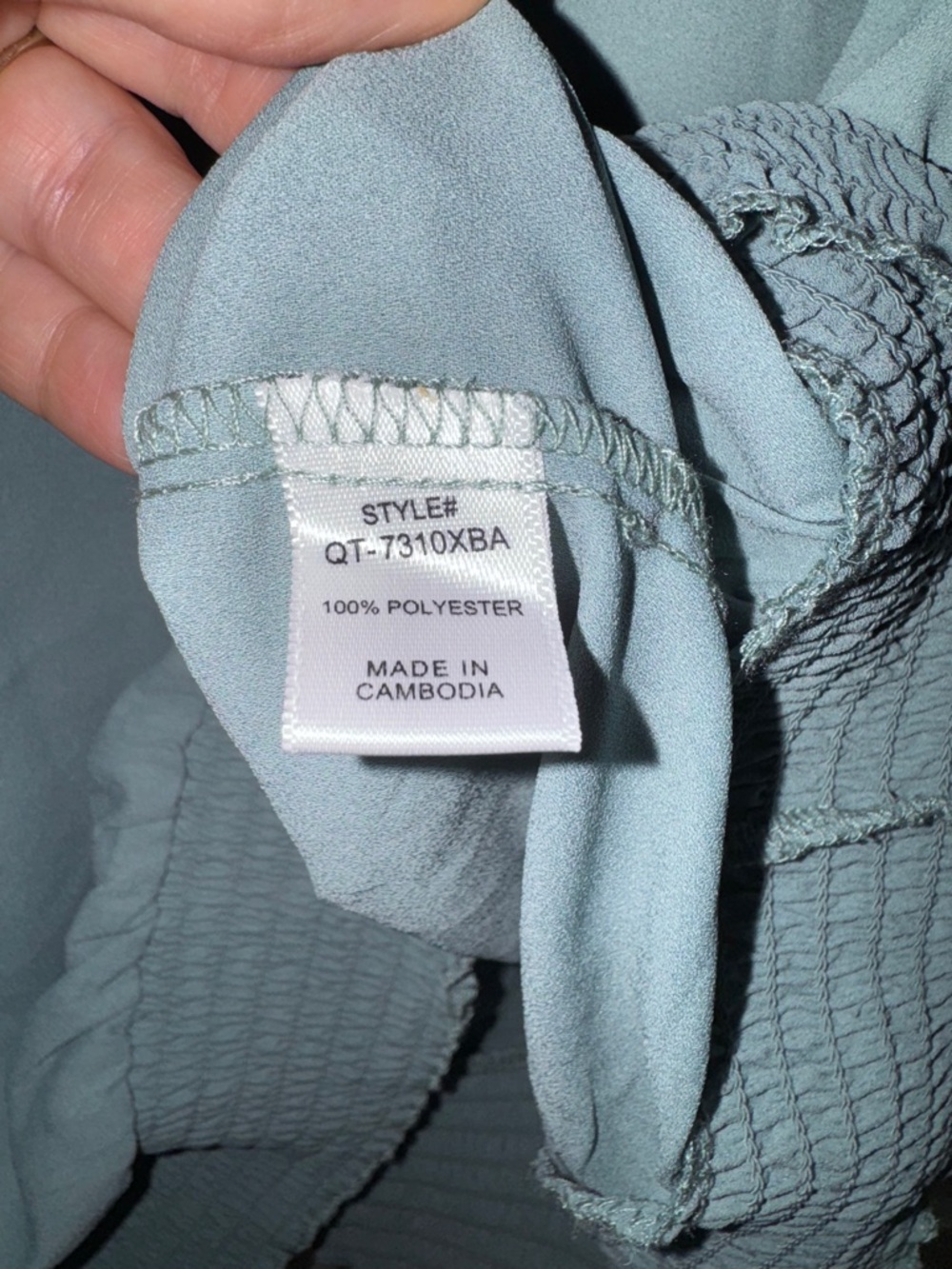 Zenana Outfitters Smocked-Hem Long Sleeve Top in Teal size 1X - Picture 6 of 7